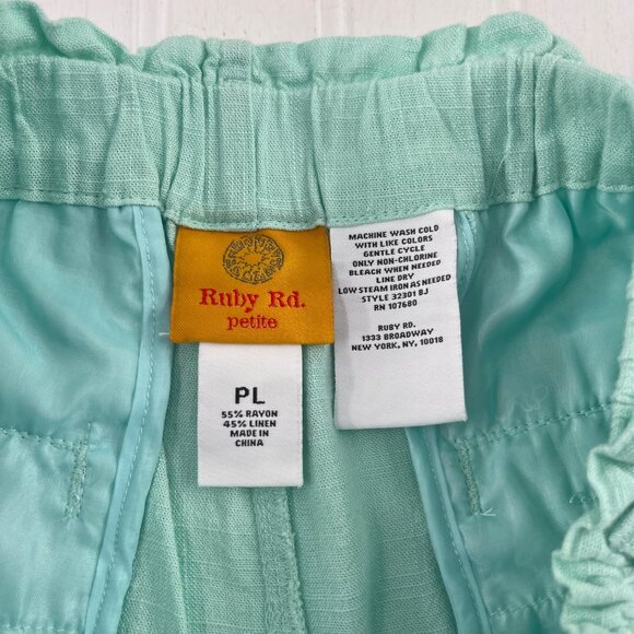 Ruby Rd. Petite Womens Pull-On Capri Pants PL Linen Blend Mint Green - Picture 3 of 5